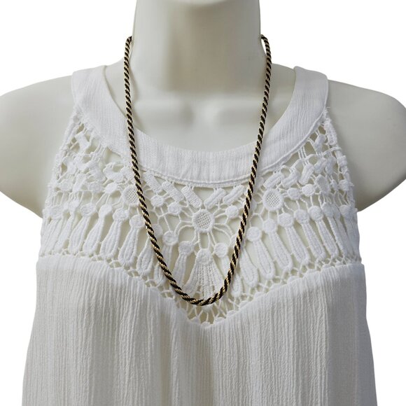 Vintage Trifari Black Cord and Gold Tone Rope Chain Necklace 24" - Picture 1 of 13